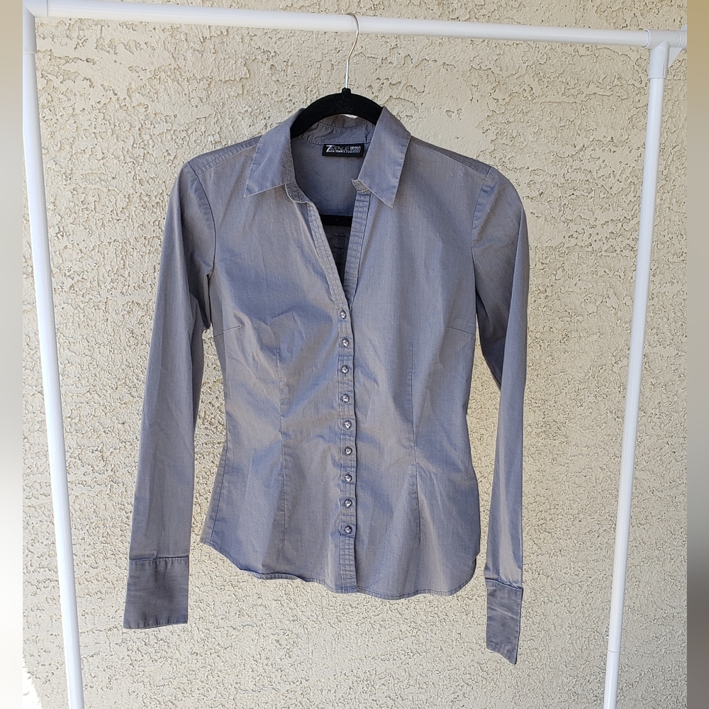 7th Avenue Design Studio New York & Company Gray Long Sleeve Button Up Top XS